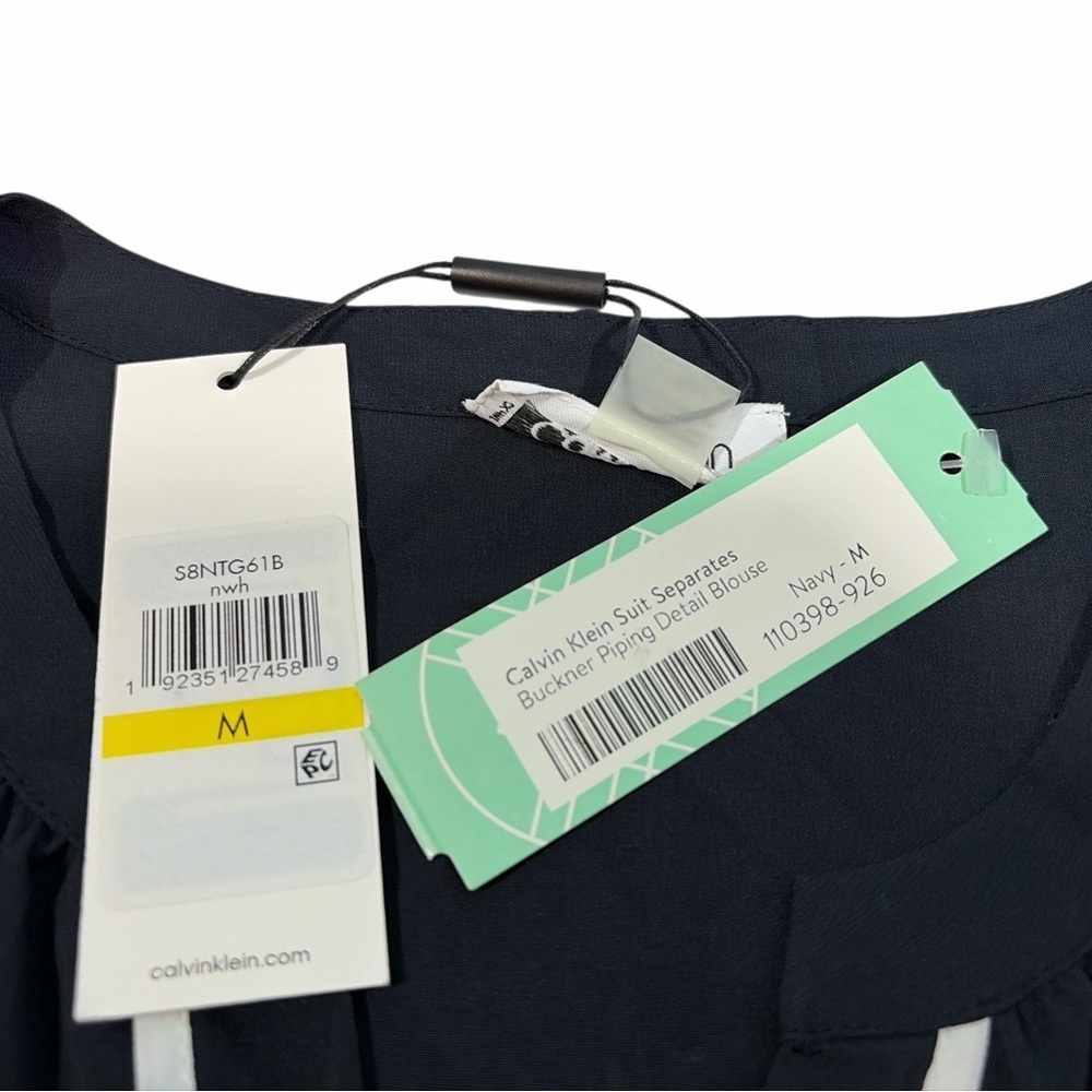 CALVIN KLEIN Suit Women Navy White V Neck Sleeveless Top Blouse Size M Busines - Picture 8 of 8